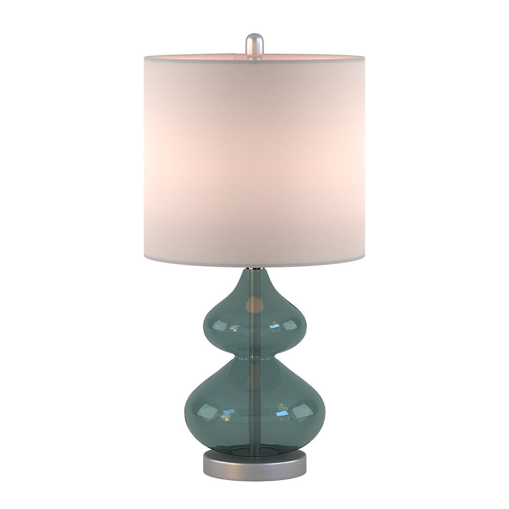 Ellipse Curved Glass Table Lamp set of 2 with teal glass bases and white shade HouseOfZazla on Tampa Home & Garden Store