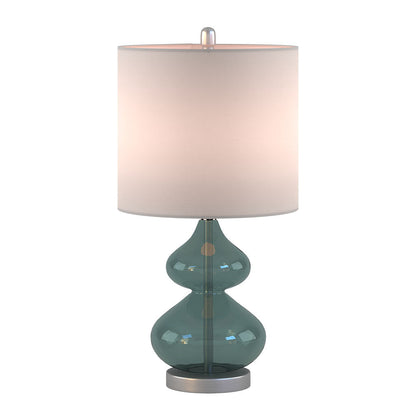 Ellipse Curved Glass Table Lamp set of 2 with teal glass bases and white shade HouseOfZazla on Tampa Home & Garden Store