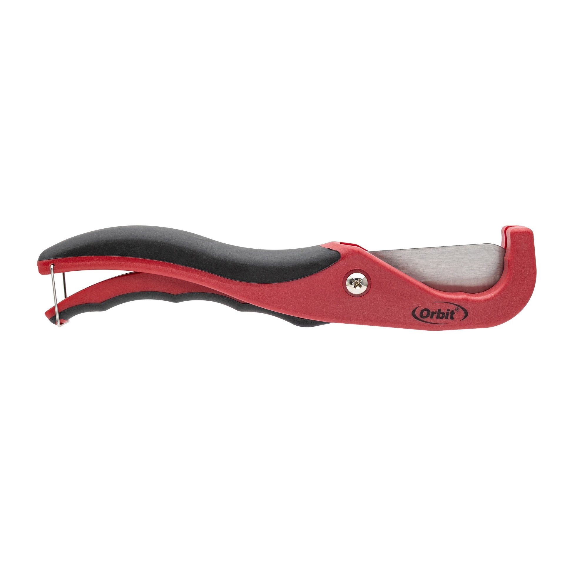 Orbit PVC and Poly Pipe Cutter, red ergonomic handle with black grip and metal blade on Tampa Home & Garden Store