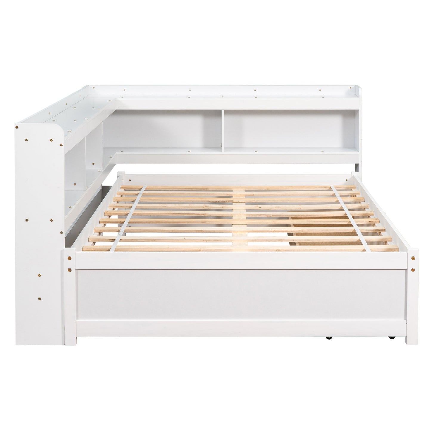 Full Bed with L-shaped Bookcases, Drawers ,White - Tampa Home & Garden Store