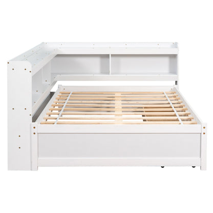 Full Bed with L-shaped Bookcases, Drawers ,White - Tampa Home & Garden Store