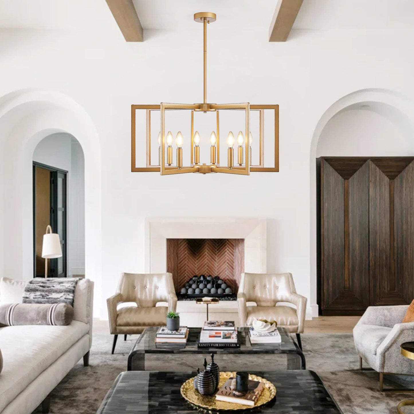 27' Modern Golden Geometric 8-Light Chandelier by HouseOfZazla, gold metal frame on Tampa Home & Garden Store