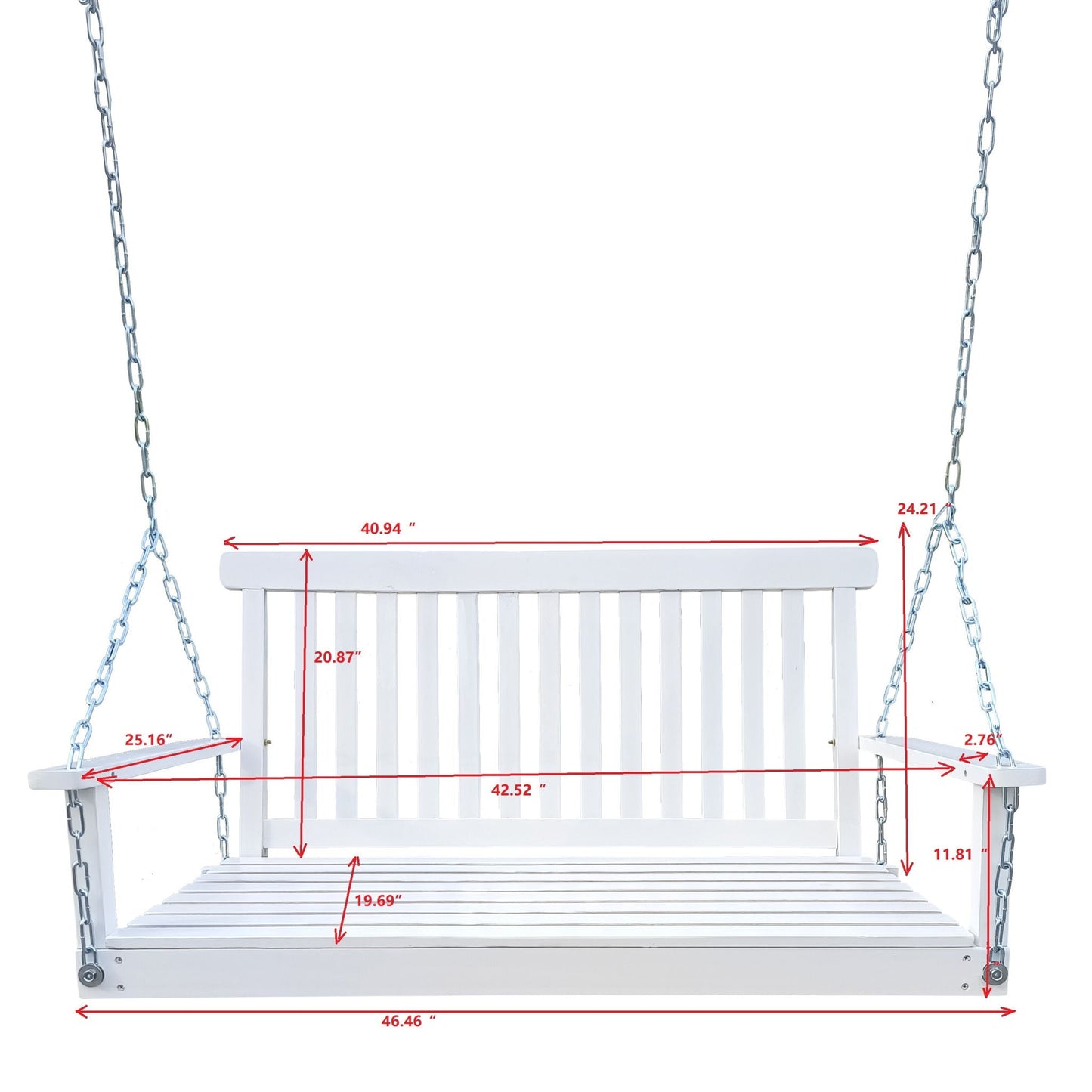 Front Porch Swing With Armrests, white slatted wood, outdoor patio swing HouseOfZazla on Tampa Home & Garden Store