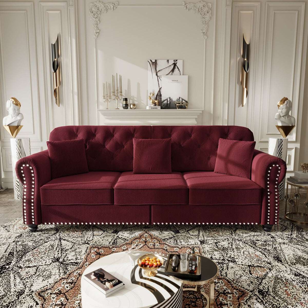 Modern Upholstered 3 Seater Sofa Set and Ottoman