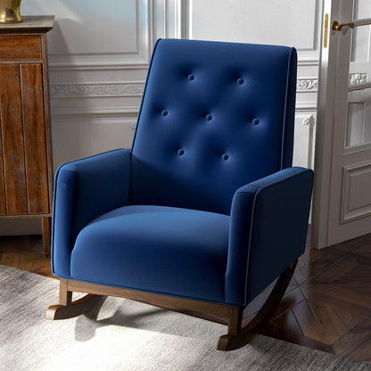 Demetrius Solid Wood Rocking Chair in blue upholstery by HouseOfZazla on Tampa Home & Garden Store