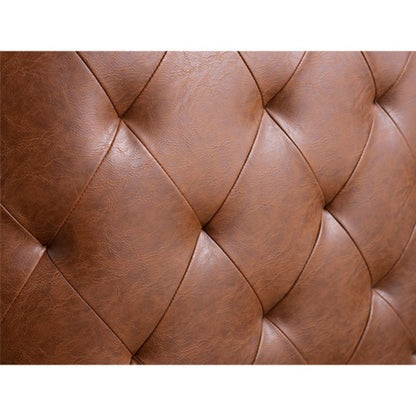 Swivel chair with light brown tufted leather upholstery featuring diamond stitching on Tampa Home & Garden Store