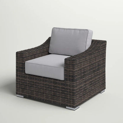 Patio arm chair with gray cushions in dark wicker, outdoor HouseOfZazla chair on Tampa Home & Garden Store