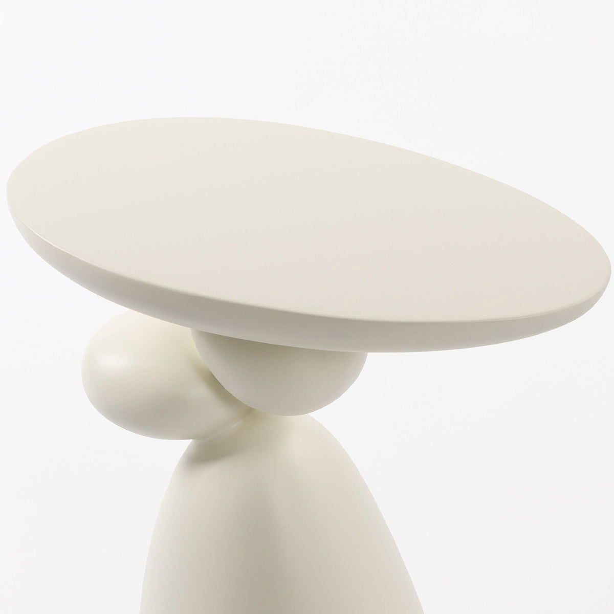 Lucky Stone Shaped Table with Sculptural Base, white cream finish, rounded pedestal end table on Tampa Home & Garden Store