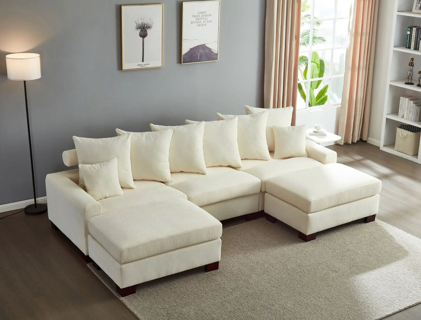 5 Seater Oversized Convertible L- & U-Shaped Couch cream fabric, 3-piece living room set Unique Piece Furniture on Tampa Home & Garden Store