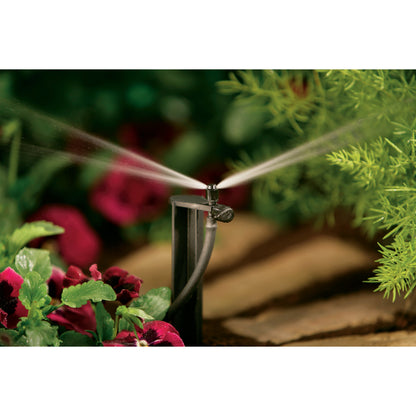 Orbit Irrigation 1/4in barb micro-sprinkler on 12in stake, black plastic in garden on Tampa Home & Garden Store