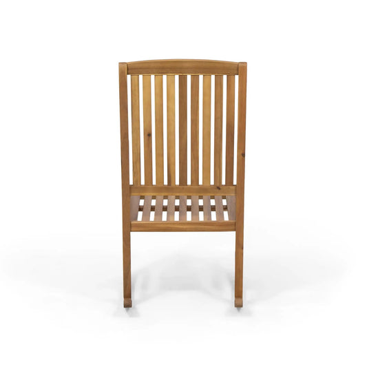 Arcadia teak wood outdoor rocking chair with slatted back and seat in natural finish on Tampa Home & Garden Store