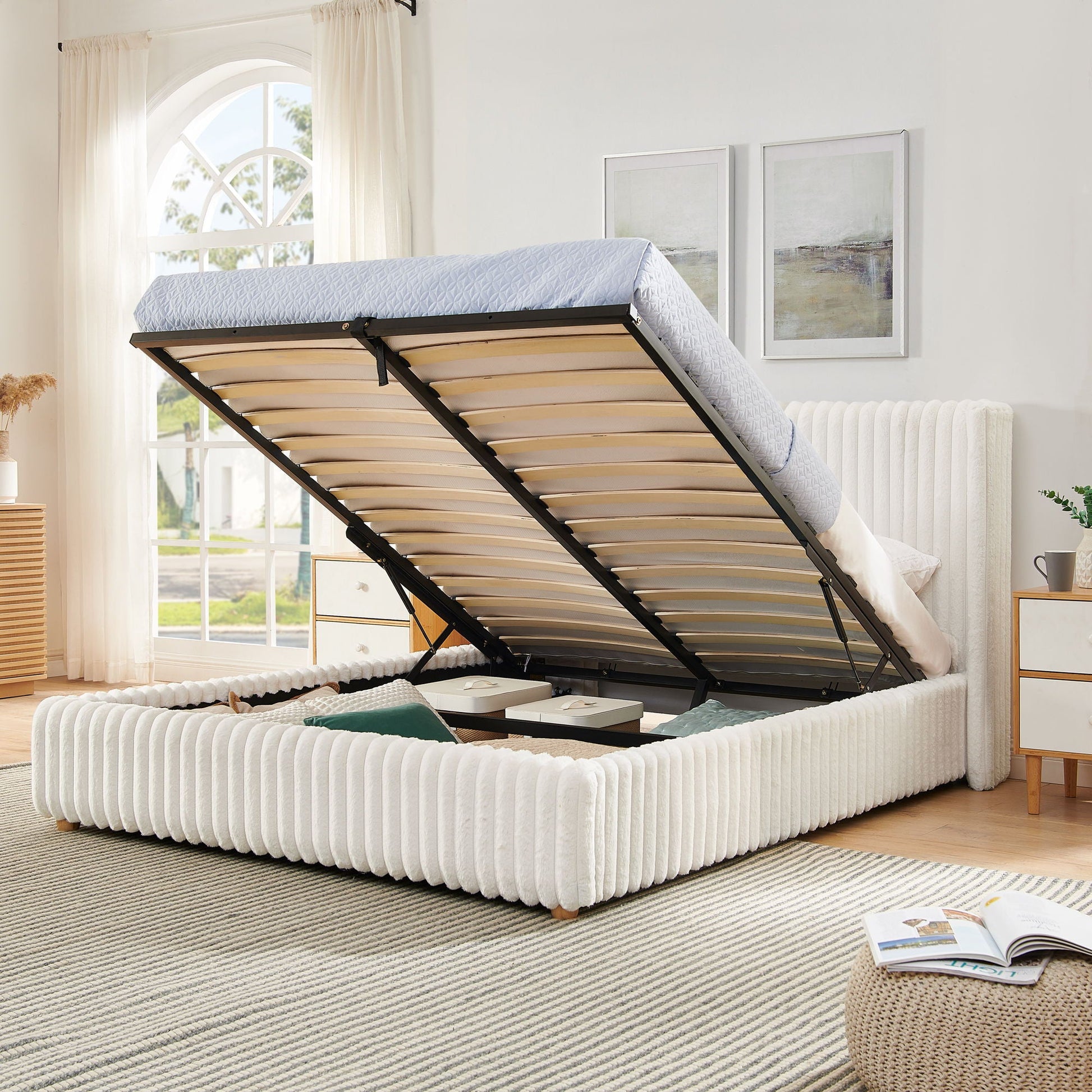 Functional Vertical Striped Storage Bed by HouseOfZazla with gas lift on Tampa Home & Garden Store