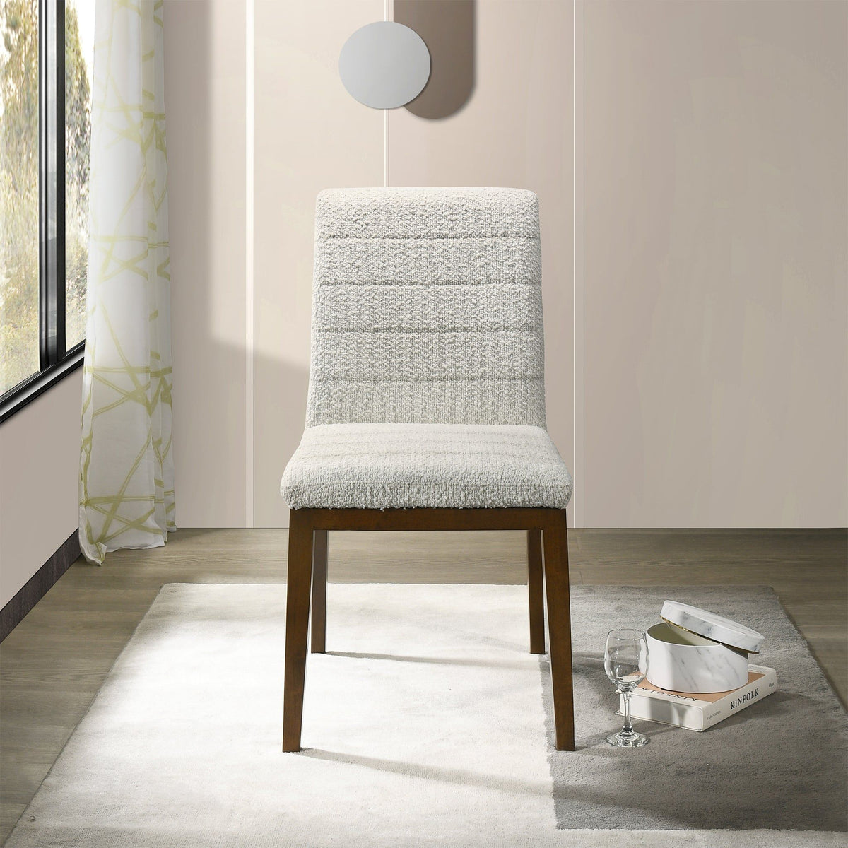 Modern dining chair set with solid wood base, textured light gray upholstery, set of 2 on Tampa Home & Garden Store