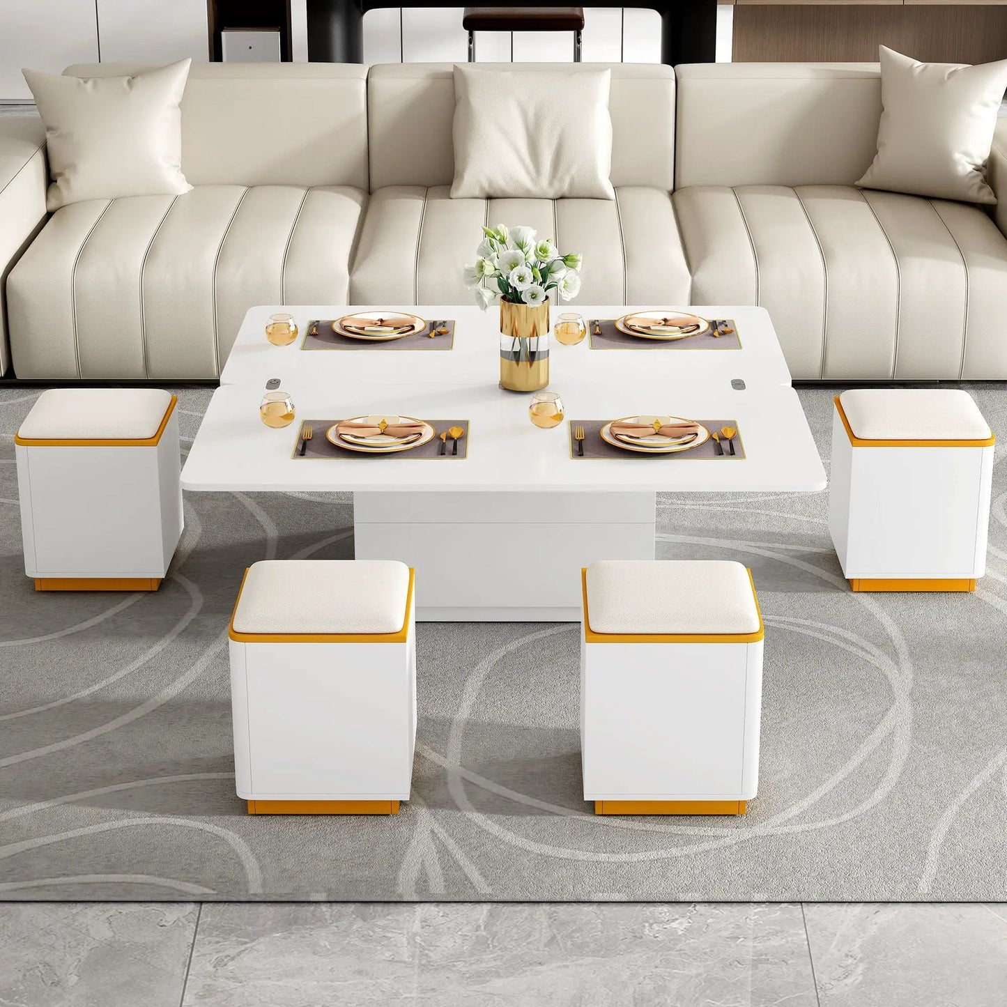 Lift Top Coffee Table with Storage Stools