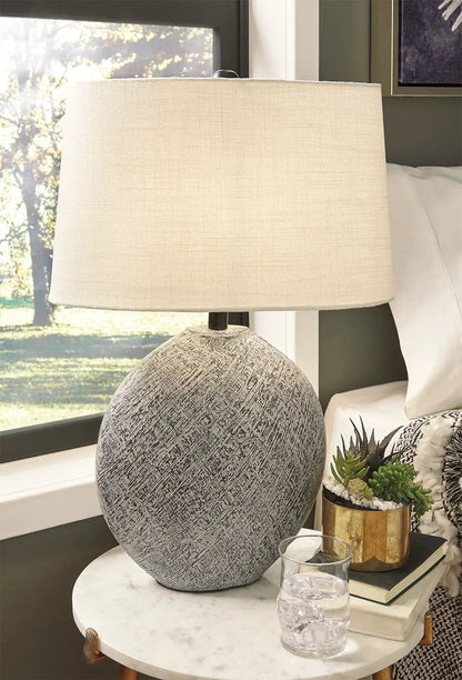 Harif Beige Paper Table Lamp with Textured Shade