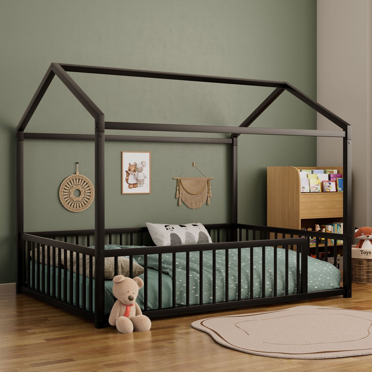 Cozy Montessori House Floor Bed and a Safety Rail