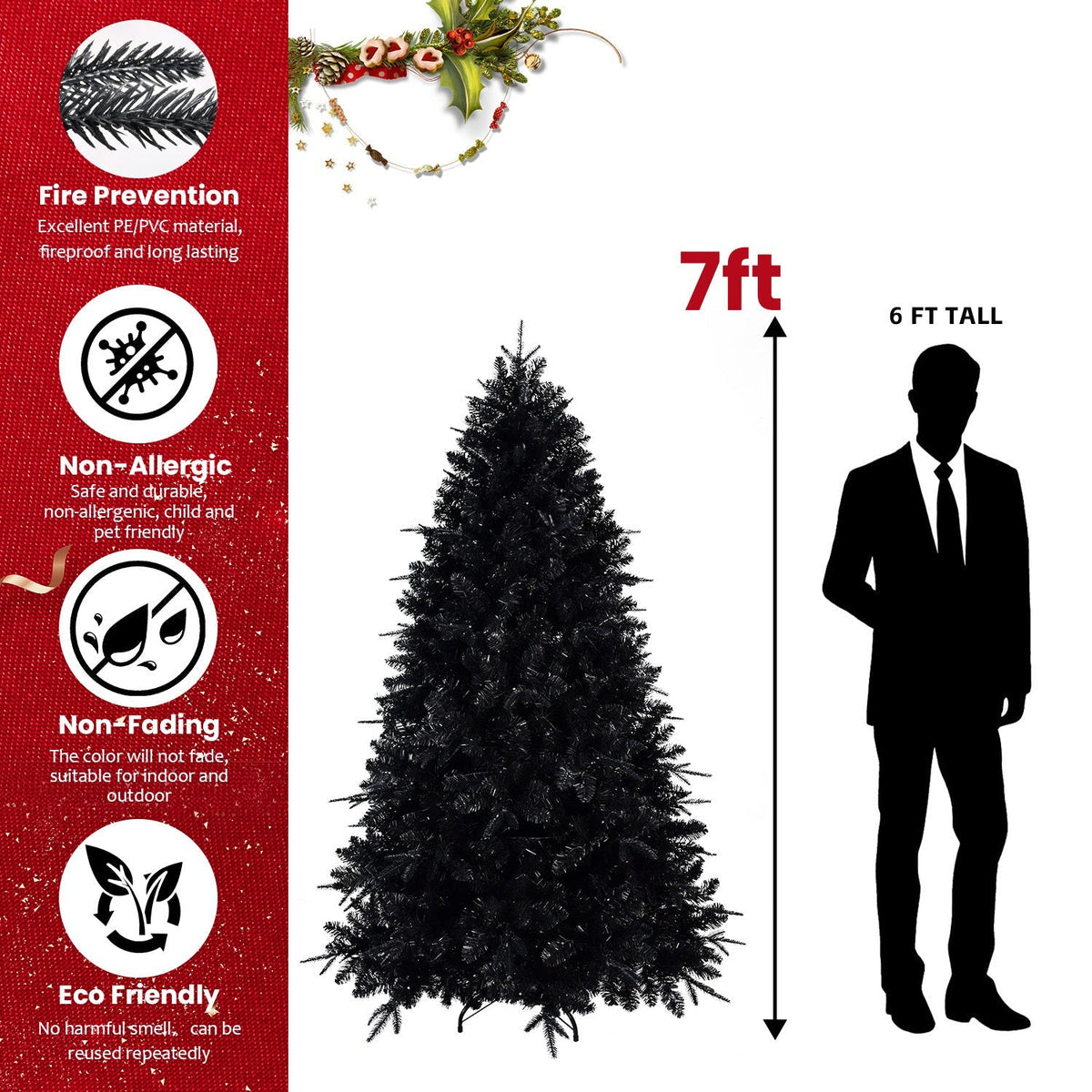 6-Foot Pre-Lit Black Christmas Tree by HouseOfZazla with 350 LED Lights on Tampa Home & Garden Store
