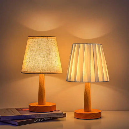 Solid wood LED bedside lamp set with dimming remote; 2 lamps with fabric shades on Tampa Home & Garden Store