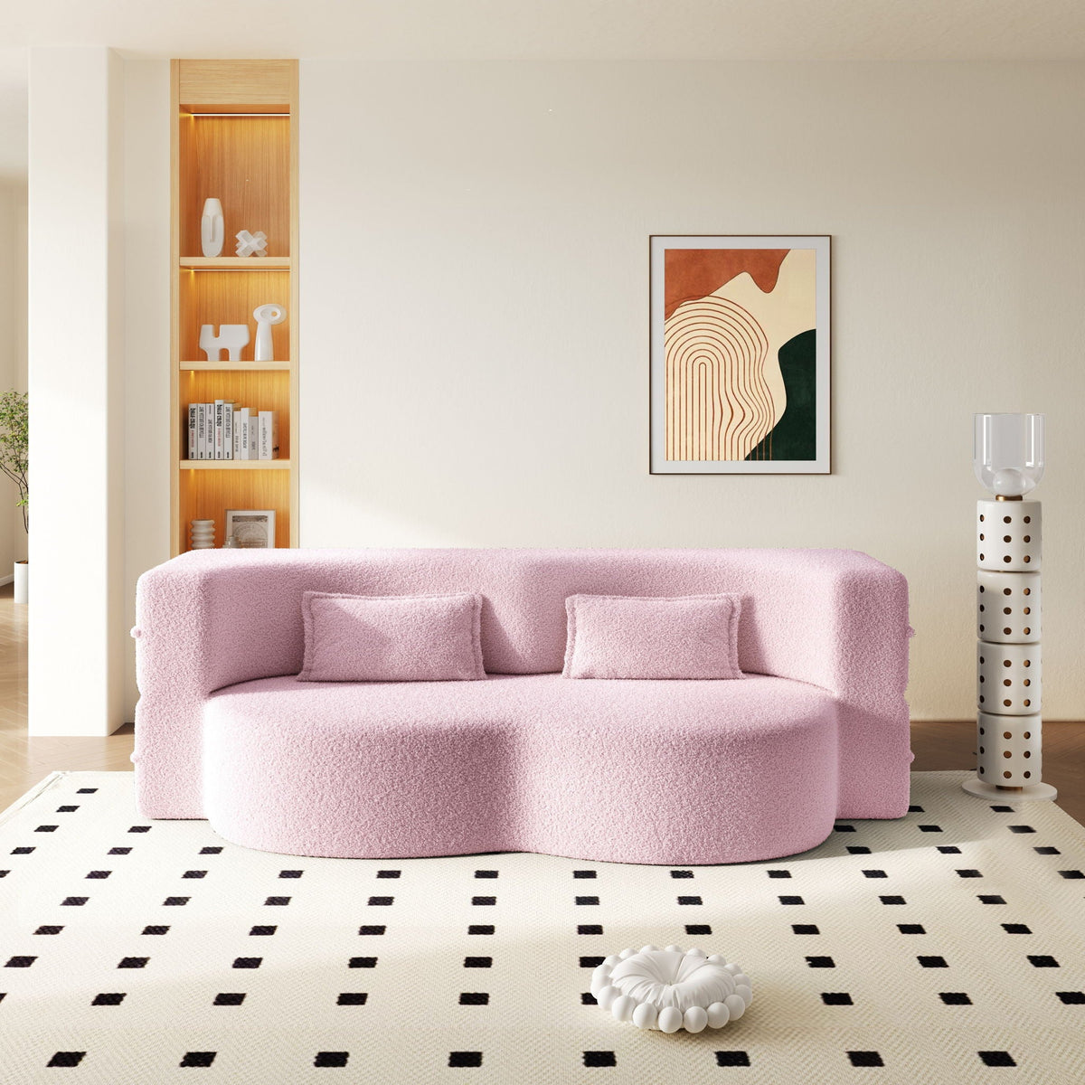 Modern Floor Sleeper Sofa Bed And Two Pillows