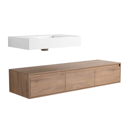Two vanities: white modern wall-mounted vanity with sink and natural wood cabinet vanity by HouseOfZazla on Tampa Home & Garden Store
