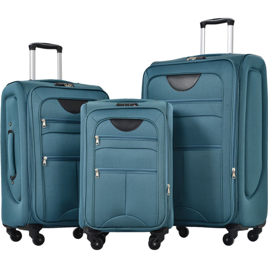 HouseOfZazla teal softside 3-piece expandable luggage set with upright spinner suitcases on Tampa Home & Garden Store