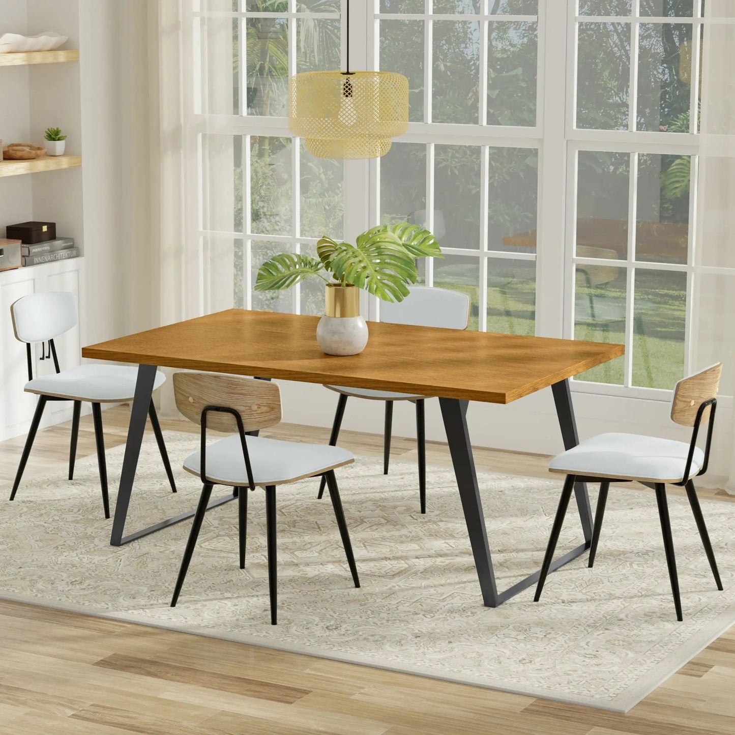 Lowry Handcrafted Square Dining Table by Unique Piece Furniture, wood top with black legs on Tampa Home & Garden Store
