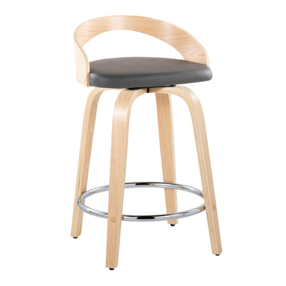 Counter stool set with swivel gray cushion, natural wood frame and chrome footrest on Tampa Home & Garden Store
