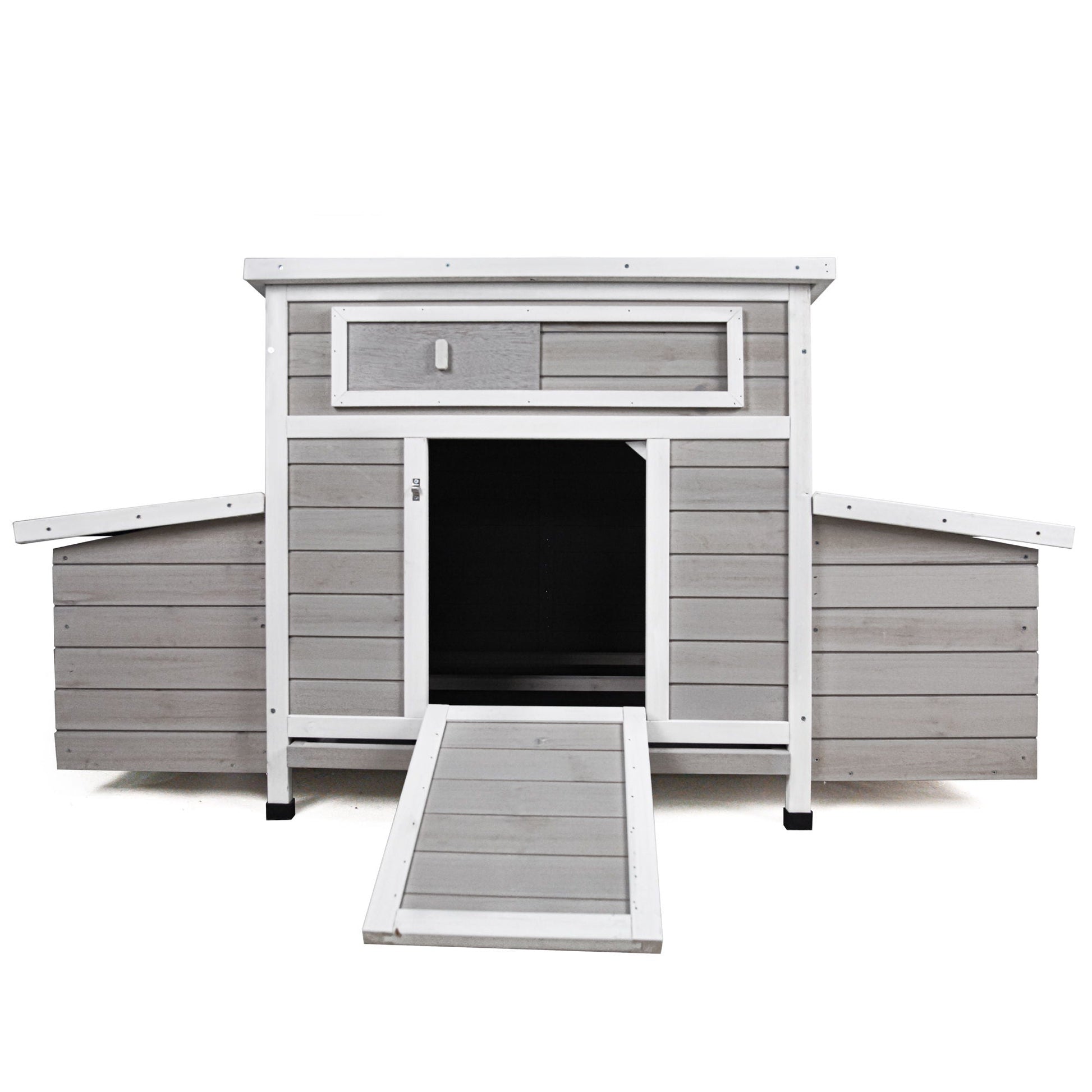 Large chicken coop outdoor hen house by HouseOfZazla with dual nesting boxes, gray siding on Tampa Home & Garden Store