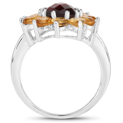 Ring 5.50ct garnet center with surrounding citrine accents in .925 sterling silver on Tampa Home & Garden Store