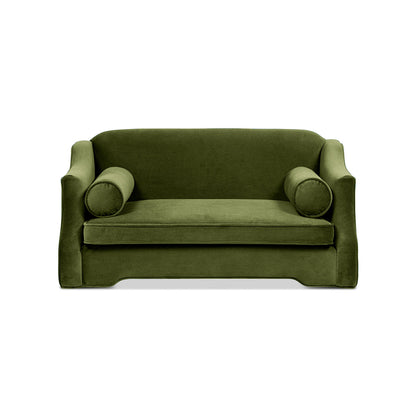 Paloma 35.5-Inch Dog Sofa Bed Olive velvet with bolster pillows by HouseOfZazla on Tampa Home & Garden Store