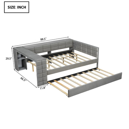Upholstered Platform Bed with Storage Shelves