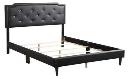 Button Tufted Bed upholstered in black faux leather with diamond tufting and solid legs on Tampa Home & Garden Store