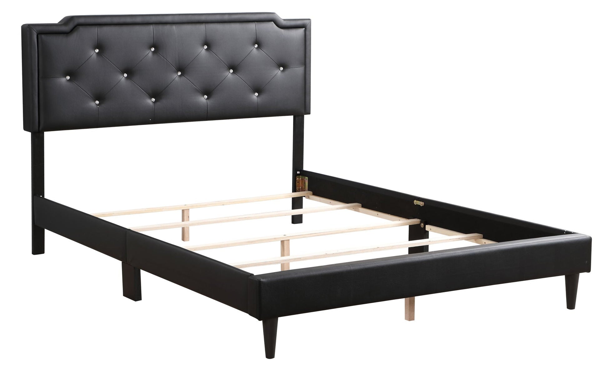 Button Tufted Bed black faux-leather upholstered headboard with crystal buttons by HouseOfZazla on Tampa Home & Garden Store