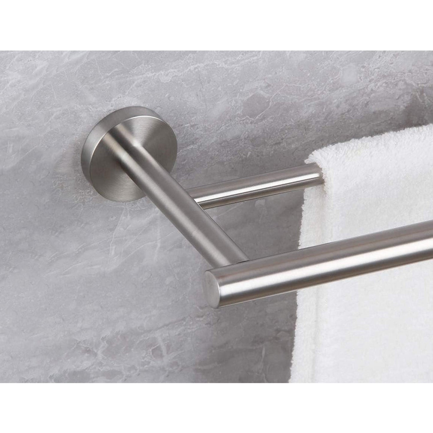 6-Piece bathroom hardware set in brushed stainless steel with wall-mounted towel bar on Tampa Home & Garden Store