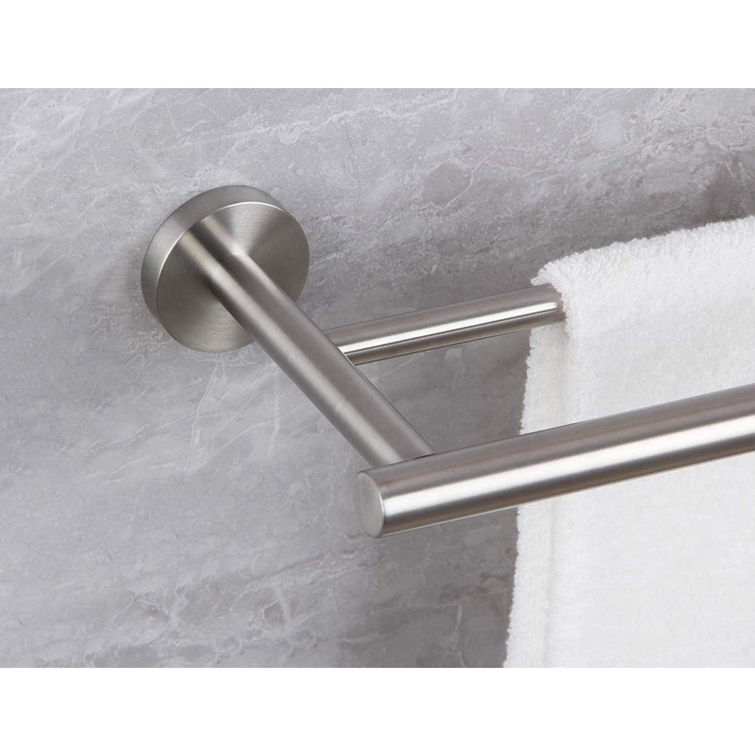 6-Piece bathroom hardware set in brushed stainless steel with wall-mounted towel bar on Tampa Home & Garden Store