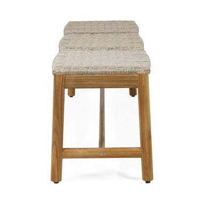 Cambria 3-Seater Teak Bench with woven rattan seating by HouseOfZazla on Tampa Home & Garden Store
