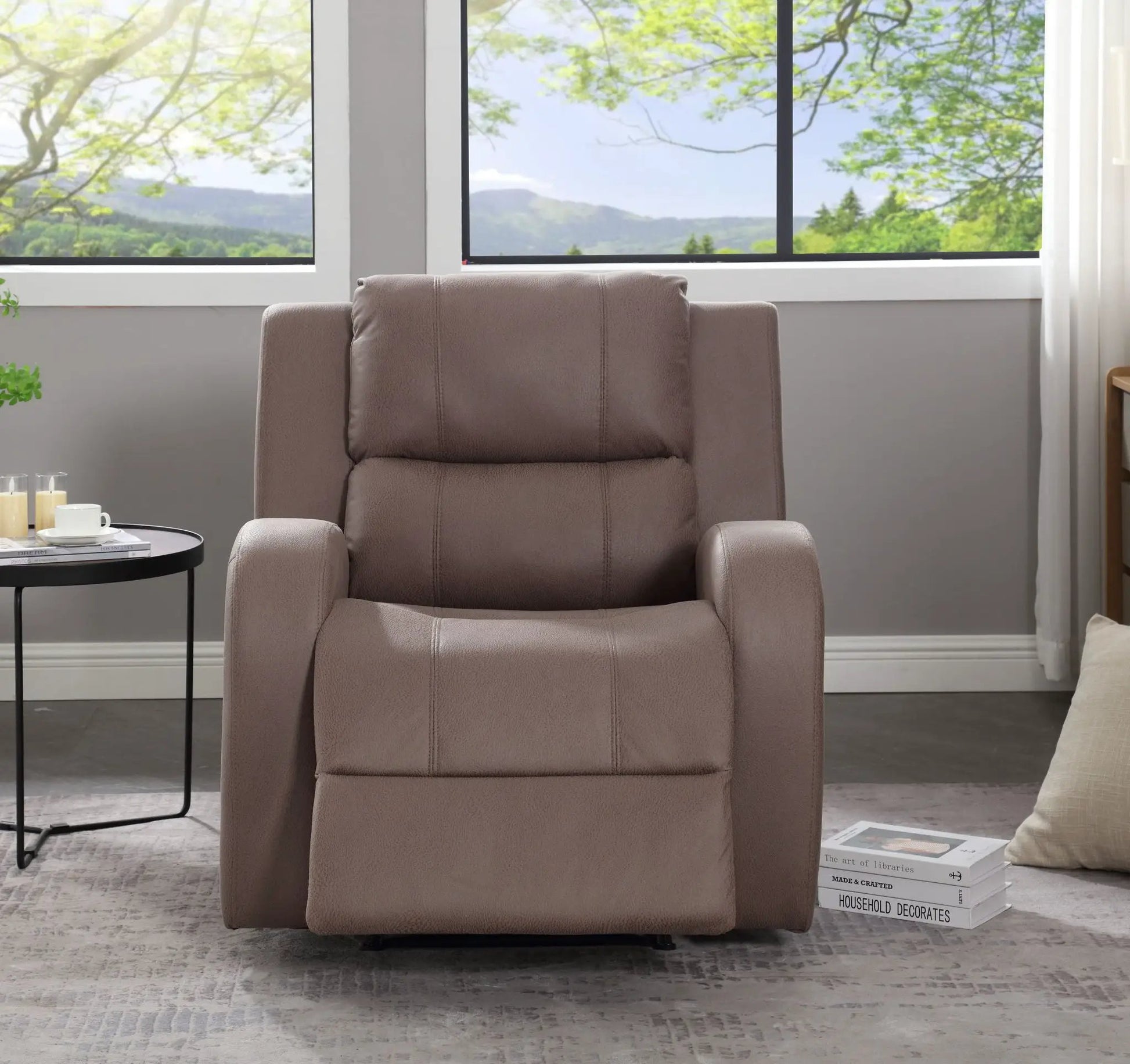 Modern Soft Manual Recliner Chair in taupe brown leather upholstery for living room on Tampa Home & Garden Store