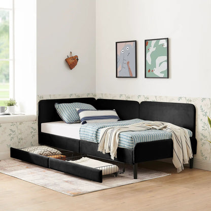 Upholstered Bed Frame With Drawers and Sofa Bed