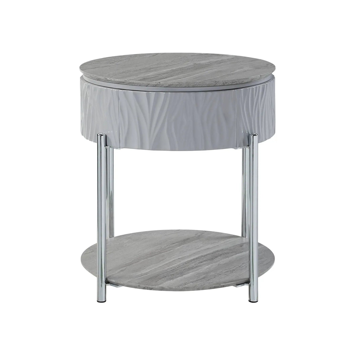 Yukino round sofa table grey marble top with chrome legs Unique Piece Furniture on Tampa Home & Garden Store