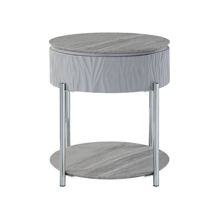 Yukino high gloss marble top sofa table with two-tier round surfaces and chrome legs on Tampa Home & Garden Store