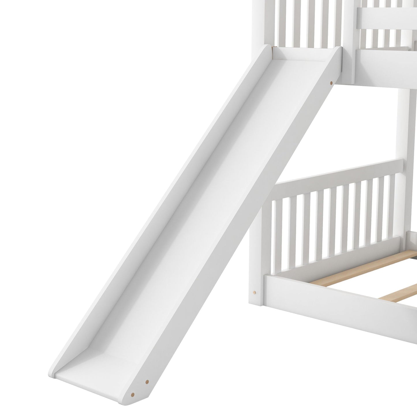 Bunk bed with built-in slide and wooden-step ladder, white finish and compact modern design on Tampa Home & Garden Store