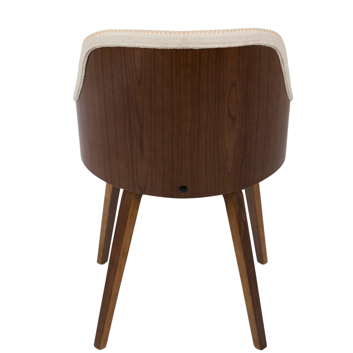 Mid Century Modern Dining Arm Chair with beige upholstered seat and dark wood back and legs on Tampa Home & Garden Store