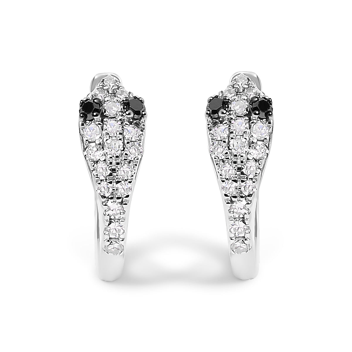 10K white gold huggy hoop earrings with pavé diamonds, 1/5 Cttw snake-eye design on Tampa Home & Garden Store