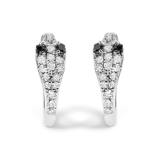 10K white gold huggy hoop earrings with pavé diamonds, 1/5 Cttw snake-eye design on Tampa Home & Garden Store