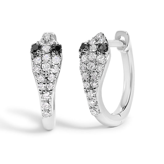 Earrings: 10K white gold diamond pavé huggy hoops pair with snake-eye cluster design by Bids.com on Tampa Home & Garden Store