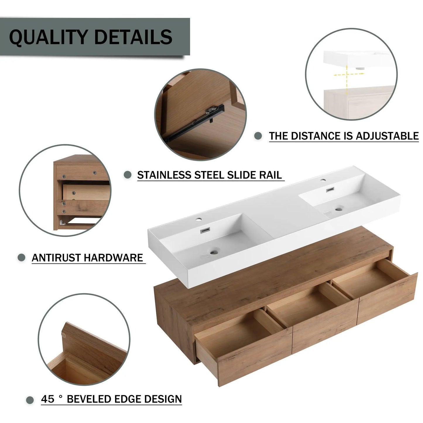 Contemporary Wall Mounted Vanity with Dual Sinks