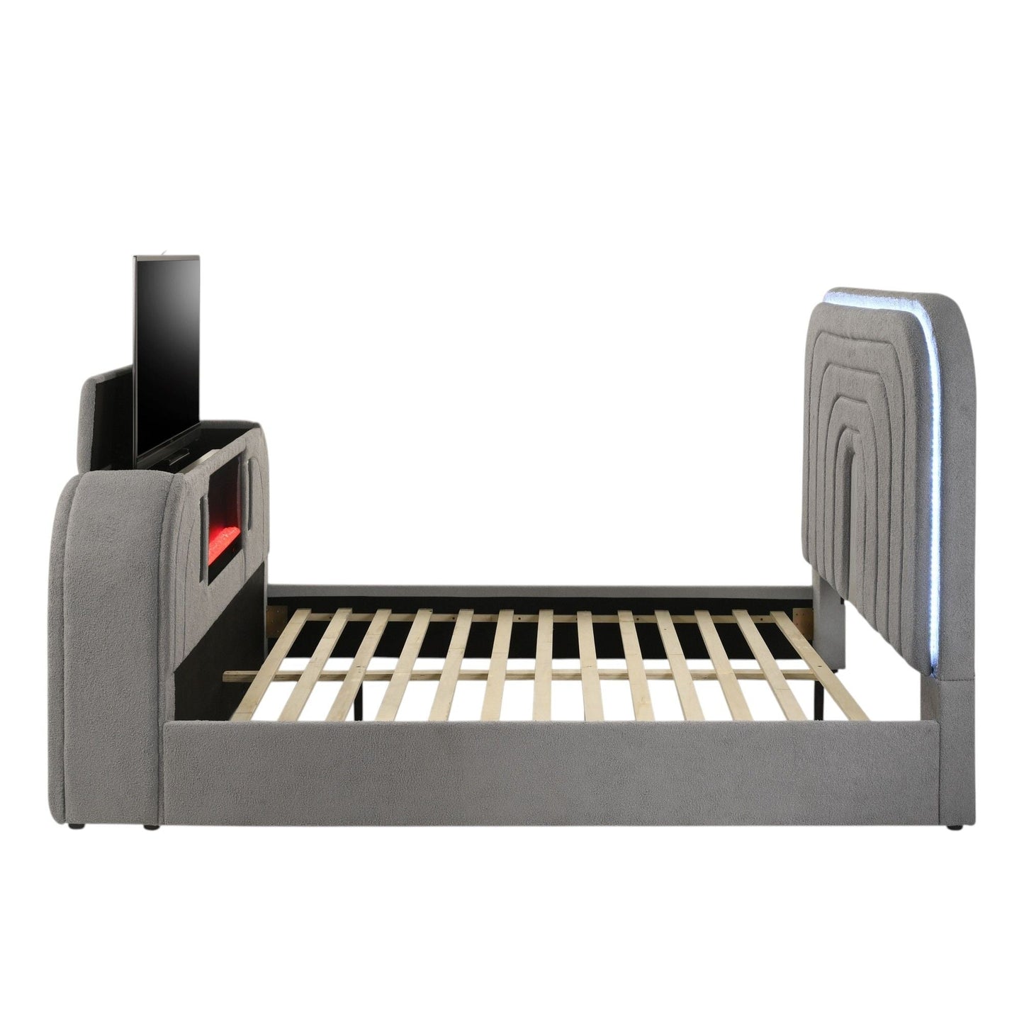Smart Bed with LED Fireplace and Bluetooth