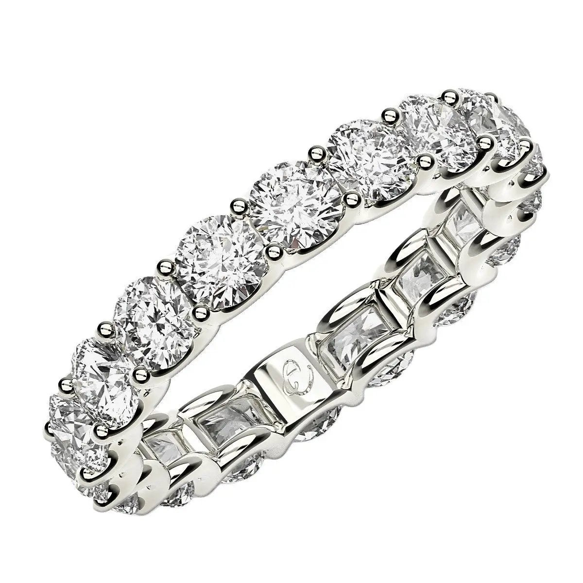 Round-cut lab-grown diamond eternity ring in 14k white gold with prong-set stones, 2 cttw, Bids.com on Tampa Home & Garden Store