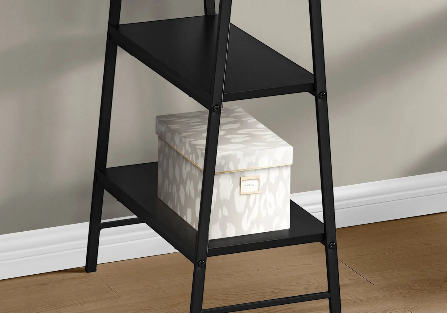 Computer Desk with black metal frame, industrial design and patterned storage box on Tampa Home & Garden Store
