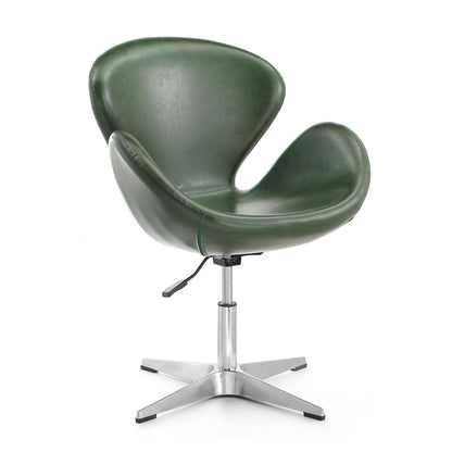 Raspberry swivel lounge chair green leather upholstery with 360° rotation and chrome pedestal base on Tampa Home & Garden Store